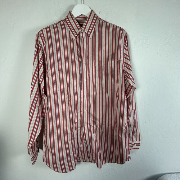 Brooks Brothers Country Club Mens Medium Red Striped Button-Down Shirt Casual - Picture 1 of 7